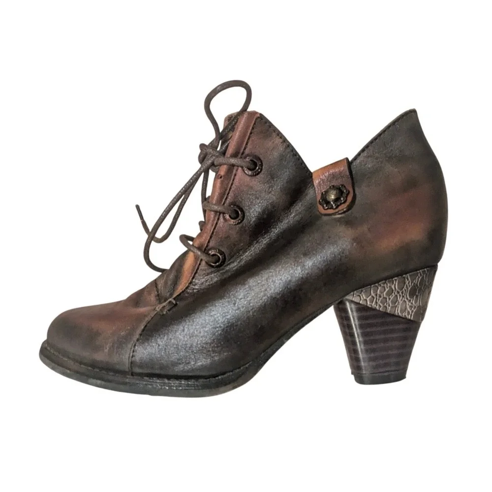 L'Artiste by Spring Step Brown Juliane Ankle booties lace up heel‎ boots 36 NWOT